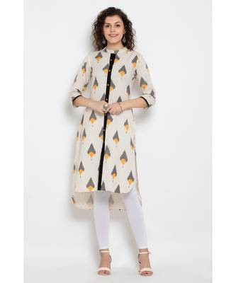 White printed assymetric long kurta with three fourth sleeves 1