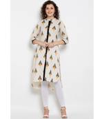 White printed assymetric long kurta with three fourth sleeves
