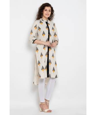 White printed assymetric long kurta with three fourth sleeves 2