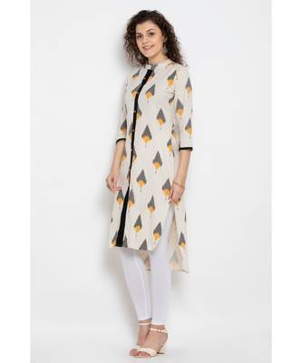 White printed assymetric long kurta with three fourth sleeves 3