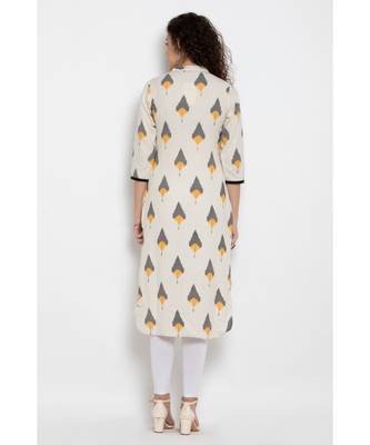 White printed assymetric long kurta with three fourth sleeves 5
