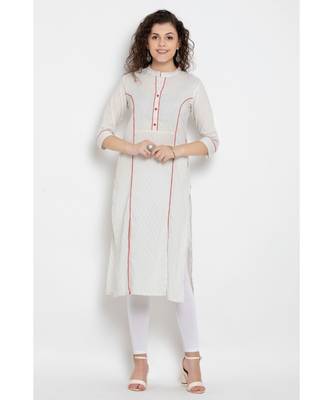 White Cotton Ikkat long kurta with three fourth sleeves 1