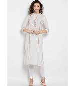 White Cotton Ikkat long kurta with three fourth sleeves
