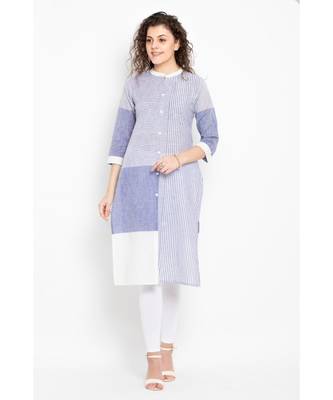 cotton woven long kurta with three fourth sleeves ,mandarin collar with placket and button details 1