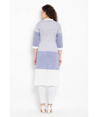 cotton woven long kurta with three fourth sleeves ,mandarin collar with placket and button details 5