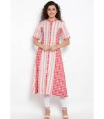 Pink Cotton woven design panelled long kurta 