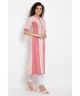 Pink Cotton woven design panelled long kurta  2