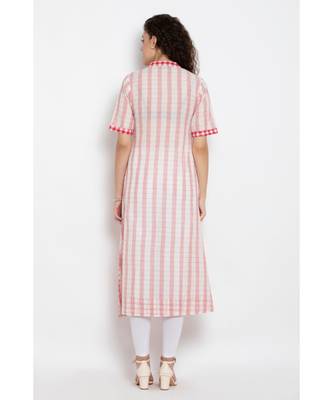 Pink Cotton woven design panelled long kurta  5