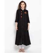 Black Rayon long flared kurta with three fourth sleeves