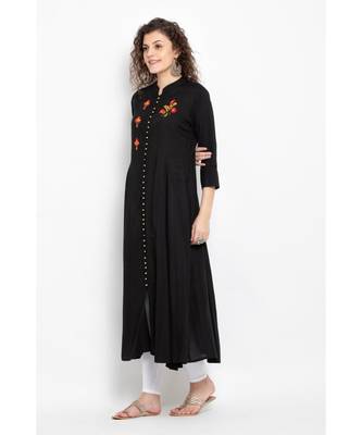 Black Rayon long flared kurta with three fourth sleeves 3