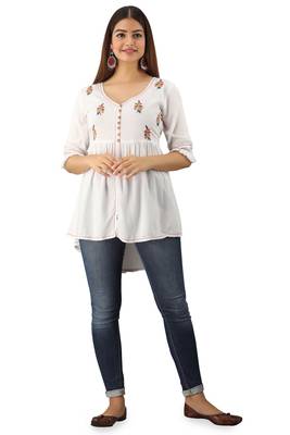 White embroidered viscose rayon tunics 2