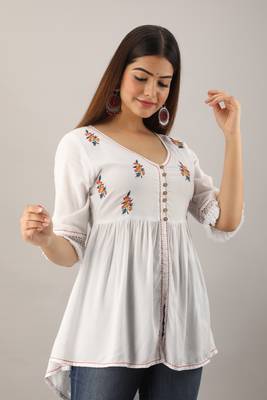 White embroidered viscose rayon tunics 3