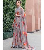 Grey printed Georgette saree with blouse