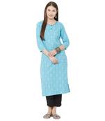 women's pure cotton dobby casual wear blue kurti