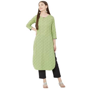 women's green / pista color pure cotton dobby casual wear kurti 1