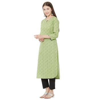 women's green / pista color pure cotton dobby casual wear kurti 3