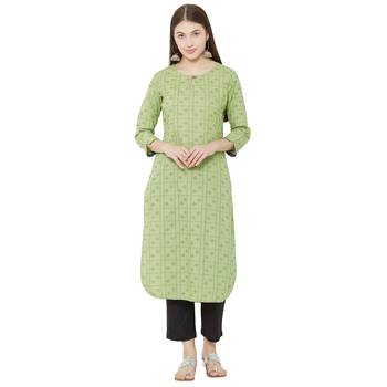 women's green / pista color pure cotton dobby casual wear kurti 5