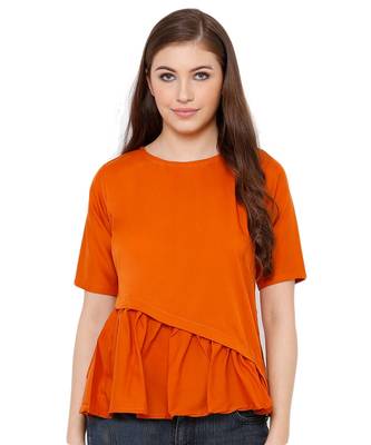 Women's Mustard Synthetic Crepe plain regular fit top 1
