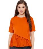 Women's Mustard Synthetic Crepe plain regular fit top