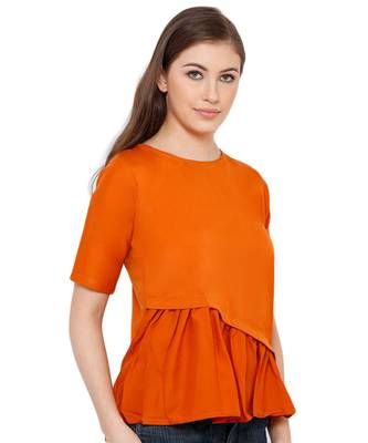Women's Mustard Synthetic Crepe plain regular fit top 3