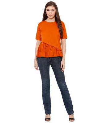 Women's Mustard Synthetic Crepe plain regular fit top 4