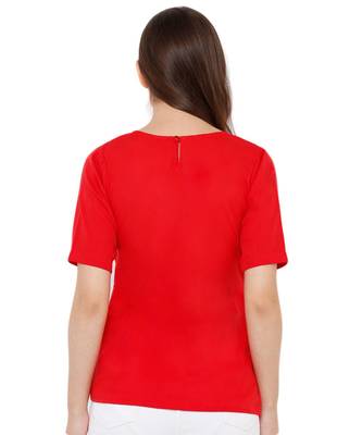 Women's Red Synthetic Crepe plain regular fit top 2