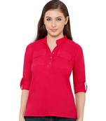 Women's Pink Synthetic Crepe plain regular fit top shirt