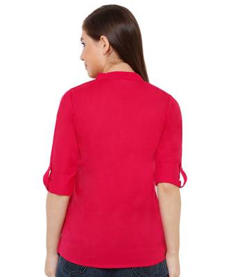 Women's Pink Synthetic Crepe plain regular fit top shirt 2