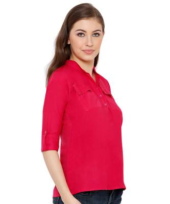 Women's Pink Synthetic Crepe plain regular fit top shirt 3