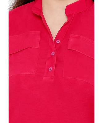 Women's Pink Synthetic Crepe plain regular fit top shirt 5