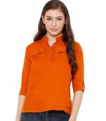 Women's Mustard Synthetic Crepe plain regular fit top shirt