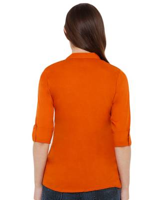 Women's Mustard Synthetic Crepe plain regular fit top shirt 2