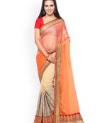 Peach Colour Chiffon Designer Saree with unstitched blouse
