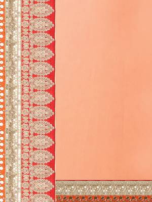 Peach Colour Chiffon Designer Saree with unstitched blouse 3
