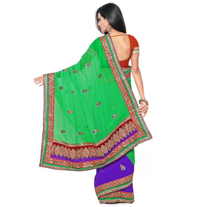 Green Colour Pure Georgette Designer Saree with unstitched blouse