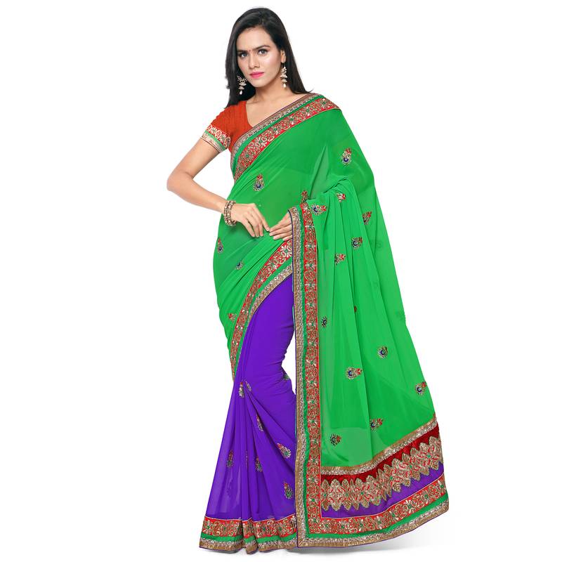 Green Colour Pure Georgette Designer Saree with unstitched blouse
