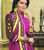 Purple Colour Crepe Jaquard Designer Saree with unstitched blouse