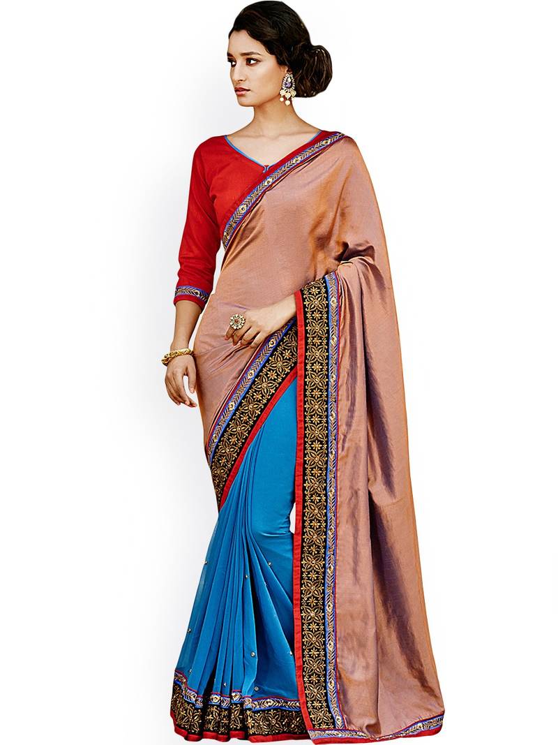 Bronze Colour Art Silk Designer Saree with unstitched blouse