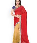 Red Colour Pure Chiffon Designer Saree with unstitched blouse