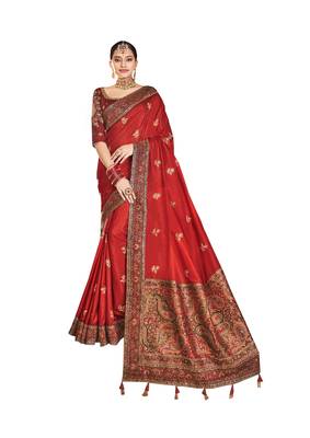 Red DESIGNER PARTY WEAR HEAVY SILK SAREE 1