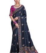 Navy Blue DESIGNER PARTY WEAR HEAVY SILK SAREE