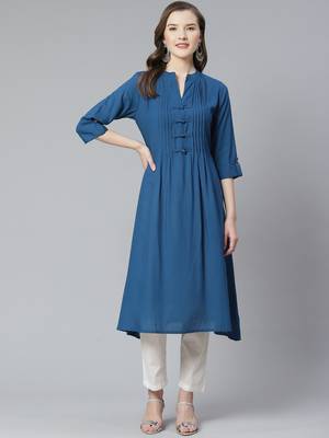 Indigo plain liva ethnic-kurtis 1