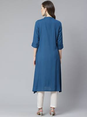 Indigo plain liva ethnic-kurtis 2