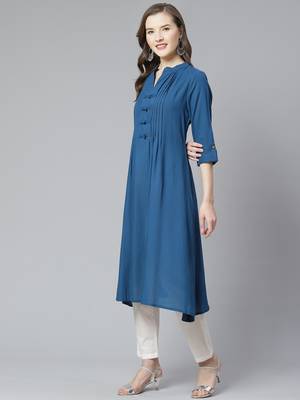 Indigo plain liva ethnic-kurtis 3