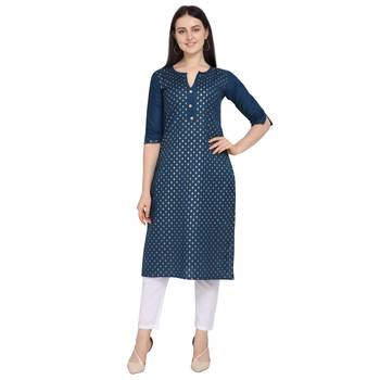 Dark-blue printed cotton ethnic-kurtis 1