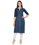 Dark-blue printed cotton ethnic-kurtis