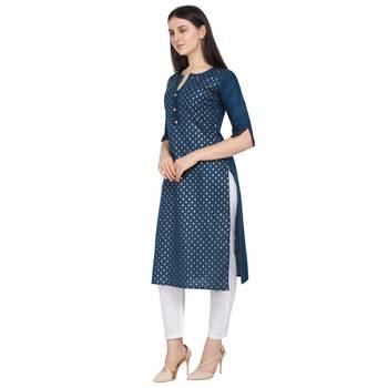 Dark-blue printed cotton ethnic-kurtis 2