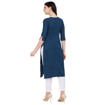 Dark-blue printed cotton ethnic-kurtis 3