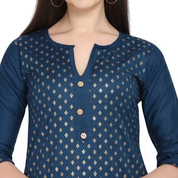 Dark-blue printed cotton ethnic-kurtis 4