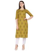 Mustard printed cotton ethnic-kurtis